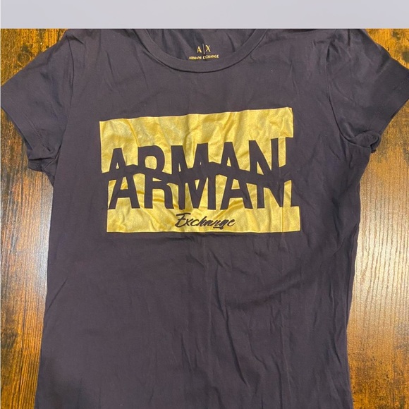 Armani Exchange Blue Tee with Gold Logo - Picture 1 of 3